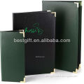 menu cover menu book, green leather cover holder